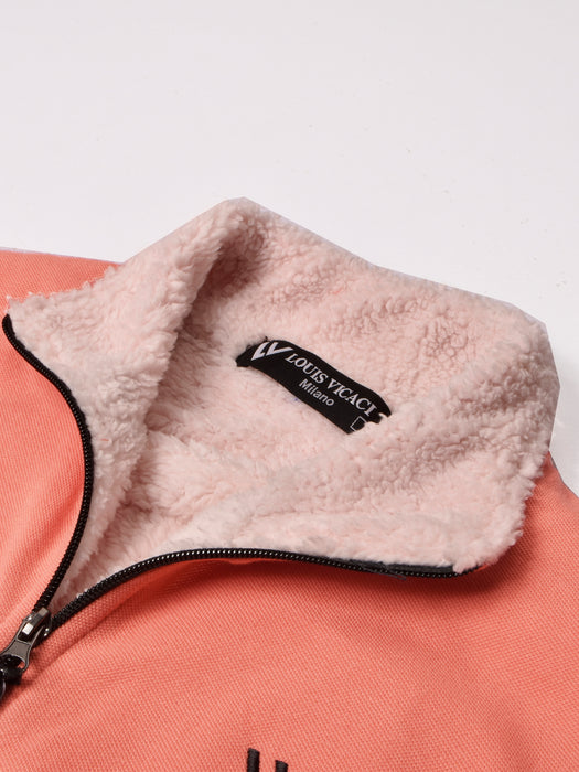 Louis Vicaci Fur Sleeveless Zipper Mock Neck Jacket For Men-Light Coral-RT1165