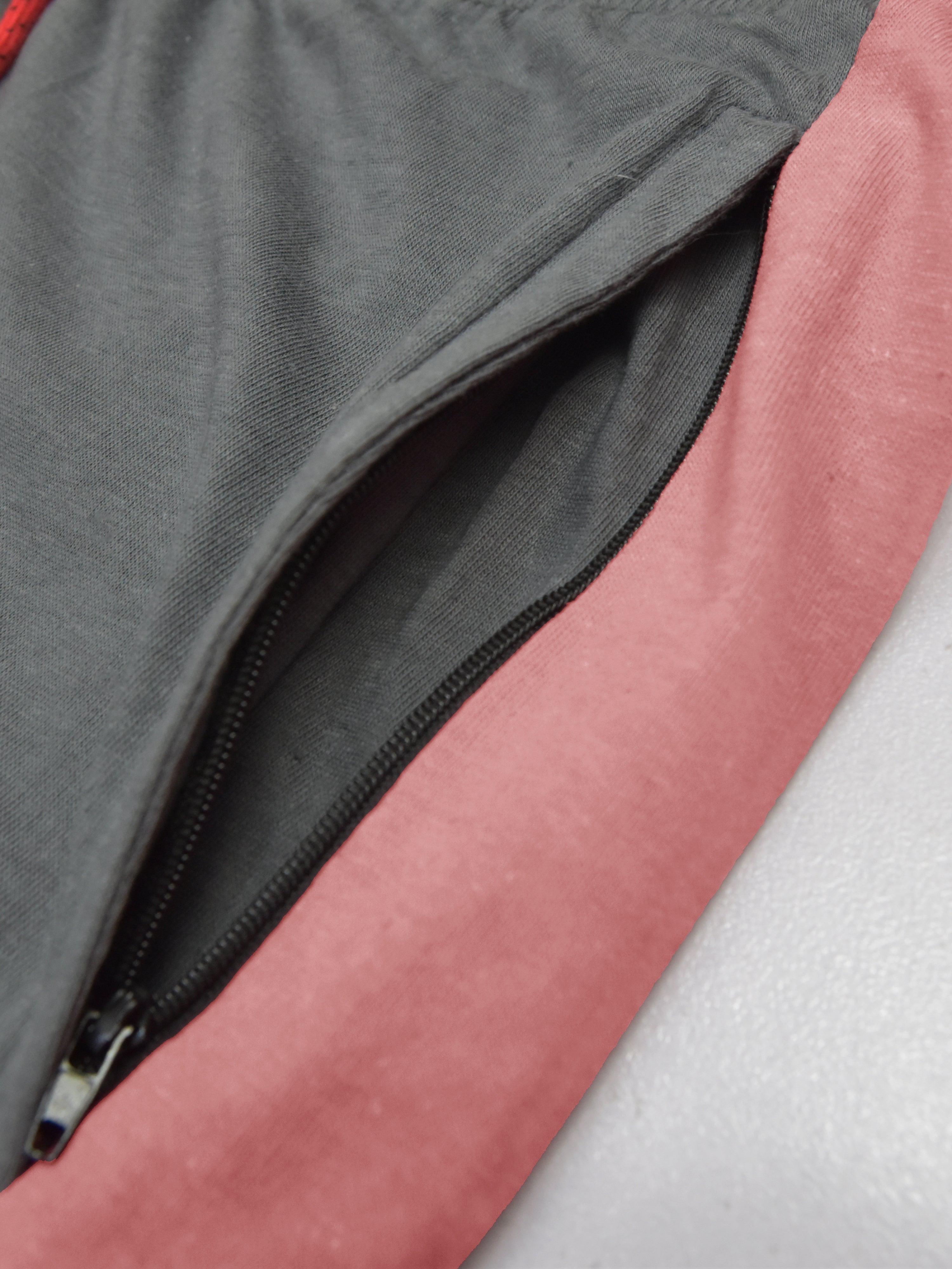 Summer Single Jersey Slim Fit Trouser For Men-Grey With Light Pink Stripes-RT2103