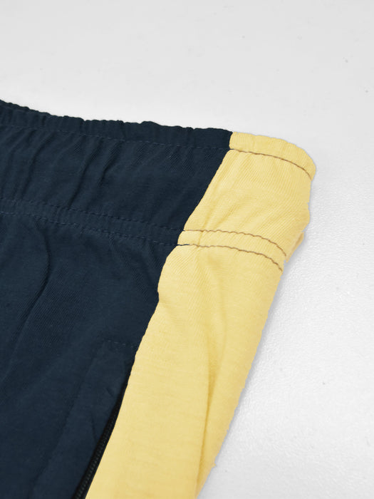 Summer Single Jersey Slim Fit Trouser For Men-Navy With Yellow Stripe-RT2096