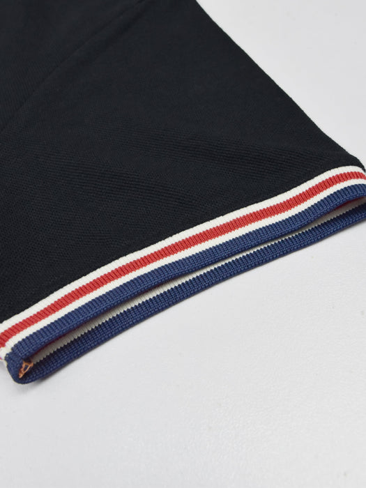Summer Polo Shirt For Men-Navy With Peach & White Stripe-RT32