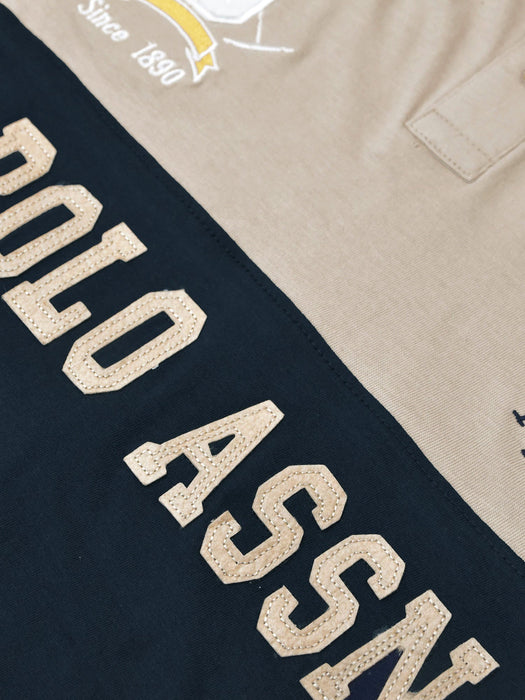 U.S.P.A Long Sleeve Polo Shirt For Men-Wheat & Navy-SP6436