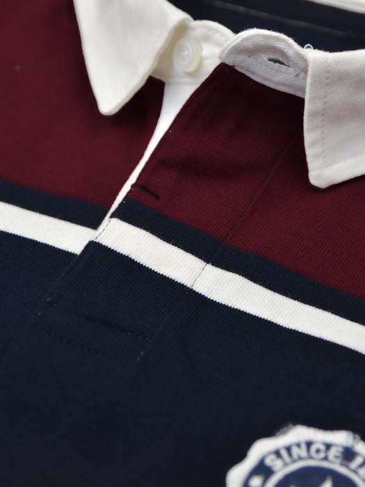 Next Long Sleeve Rugby Polo Shirt For Men-Navy & White & Maroon Striper-NA14034
