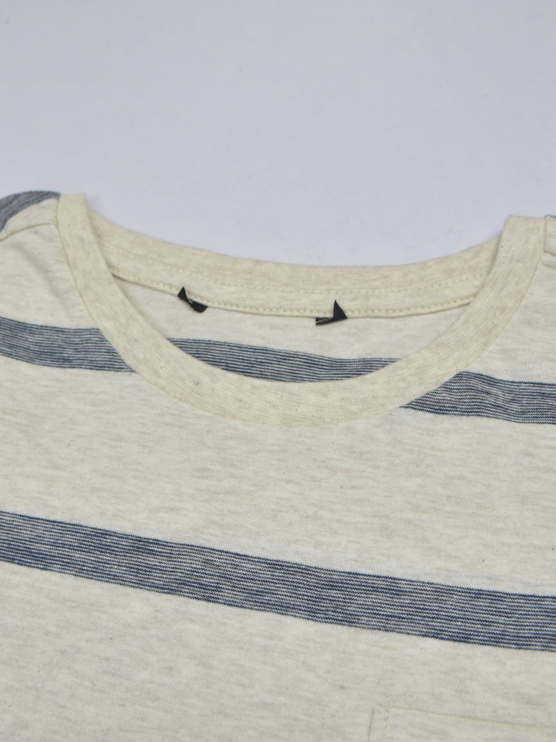 Maxx Crew Neck Long Sleeve Single Jersey Tee Shirt For Kids-Off White Melange With Stripes-RT2118