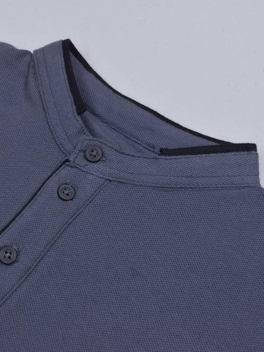 Summer Henley Neck Polo Shirt For Men-Light Slate Blue-RT767