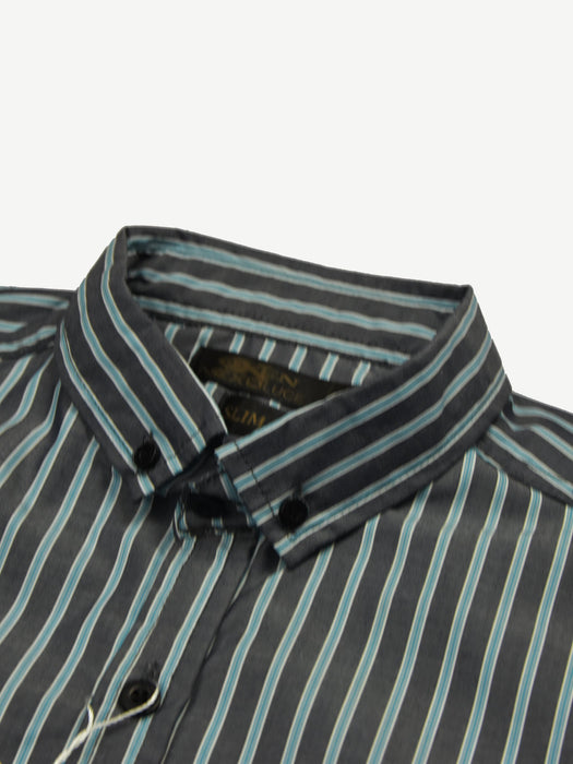 Oxen Nexoluce Premium Slim Fit Casual Shirt For Men-Blue & Dark Grey Lining-NA14233