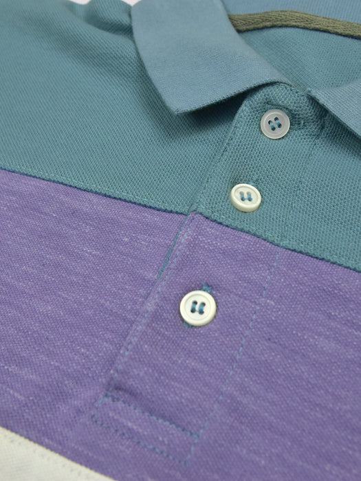 Summer Polo Shirt For Men-Bond Blue With Purple & White Stripes-RT753