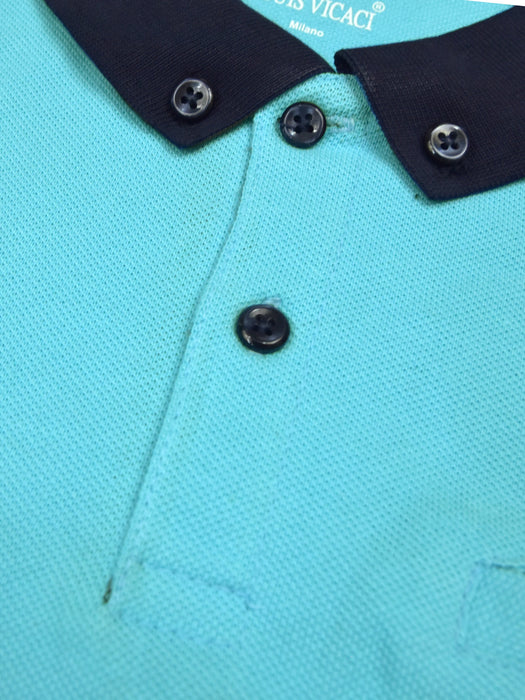 Summer Polo Shirt For Men-Cyan Blue & Navy-RT750