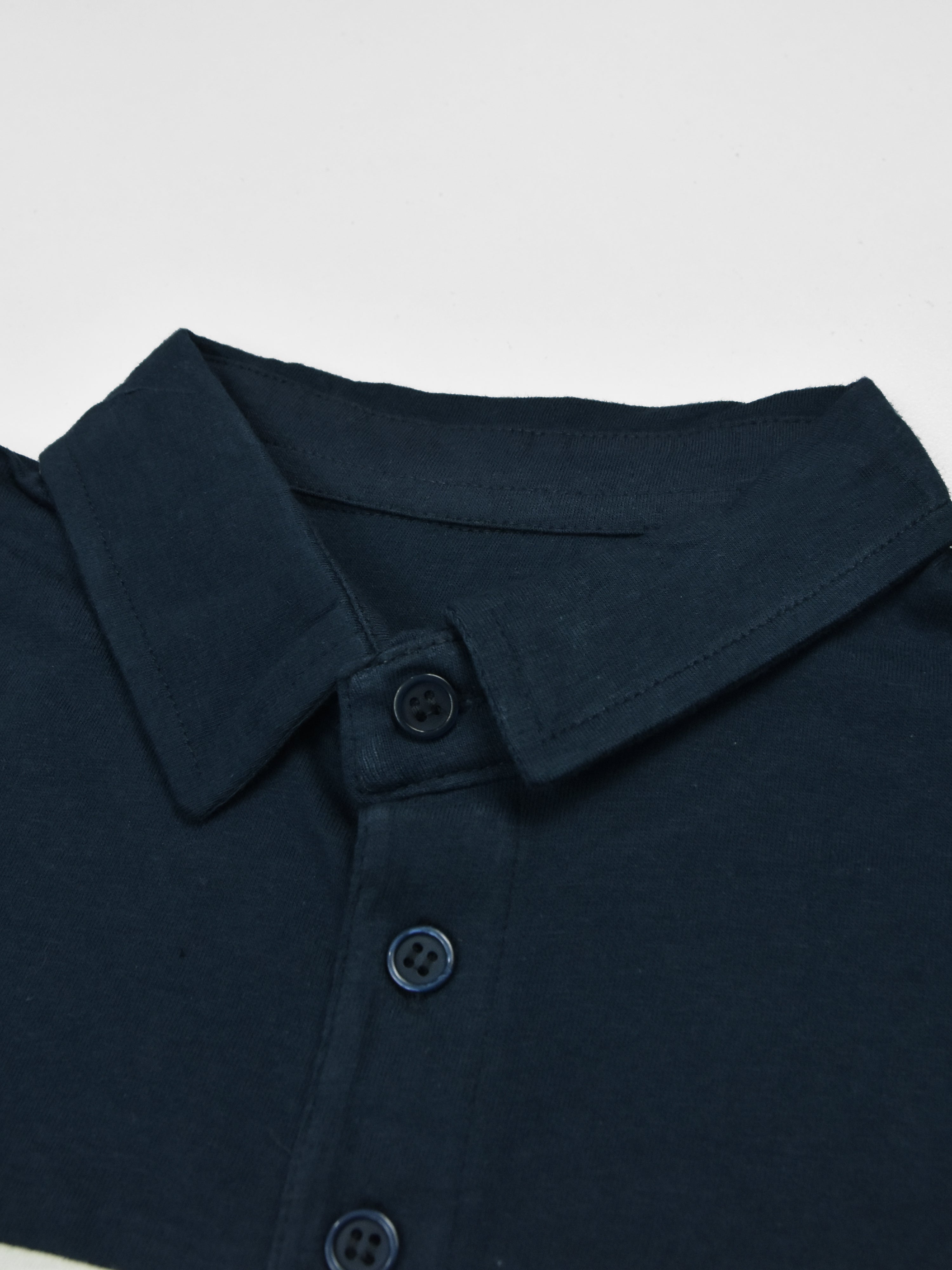 Summer Polo Shirt For Men-Dark Navy With White & Sky Stripe-RT2338