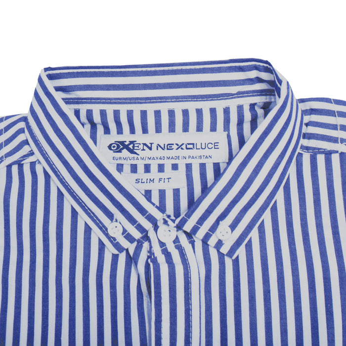 Oxen Nexoluce Premium Slim Fit Casual Shirt For Men-Blue & White Stripes-SP4416