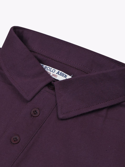 U.S.P.A Long Sleeve Polo Shirt For Men-Burgundy & Navy-RT801