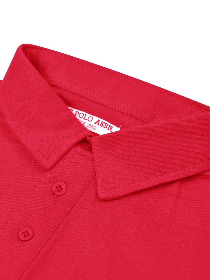 U.S.P.A Long Sleeve Polo Shirt For Men-Dark Red & Navy-SP6448