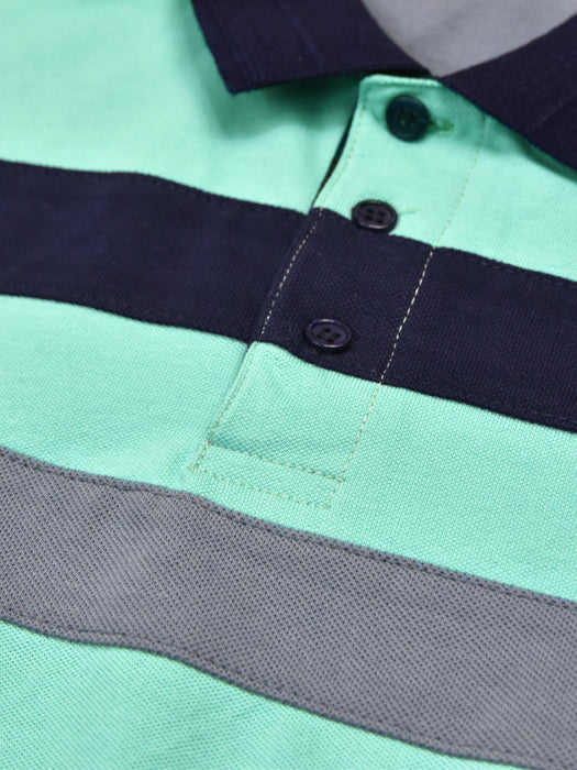 NXT Summer Polo Shirt For Men-Cyan Blue With Stripes-RT2356
