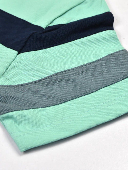 Summer Polo Shirt For Men-Cyan Green With Navy & Grey Stripe-RT22