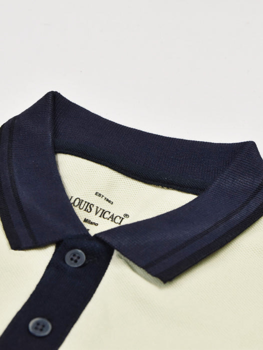 LV Summer Polo Shirt For Men-Off White & Dark Navy-RT2373