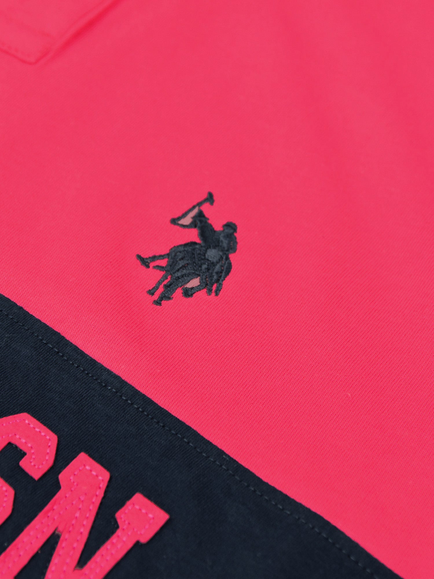 U.S.P.A Long Sleeve Polo Shirt For Men-Pink & Navy-SP6449