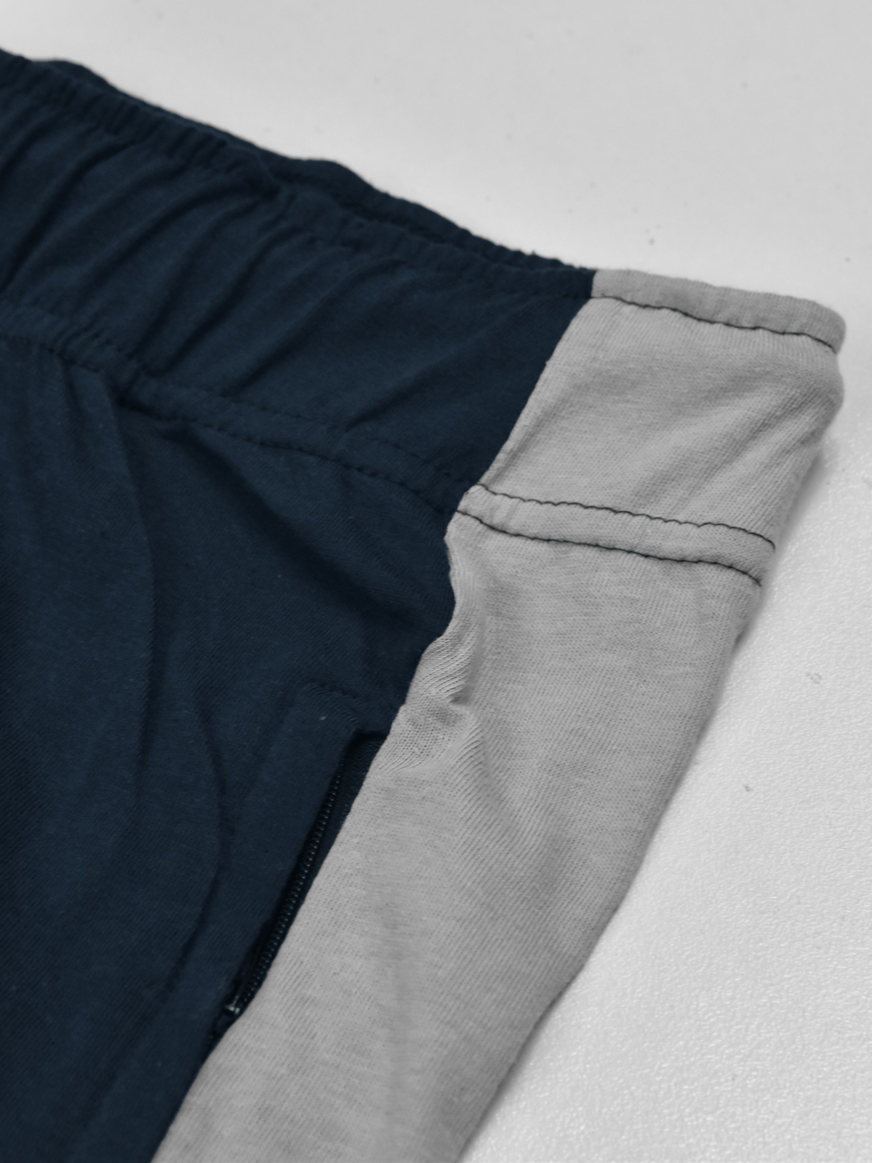 Summer Single Jersey Slim Fit Trouser For Men-Navy With Grey Pannel-RT108