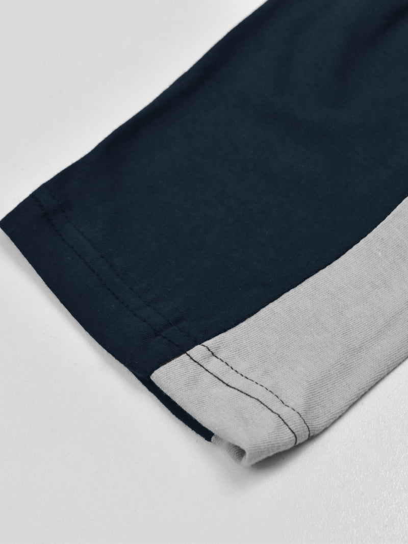 Summer Single Jersey Slim Fit Trouser For Men-Navy With Grey Pannel-RT108
