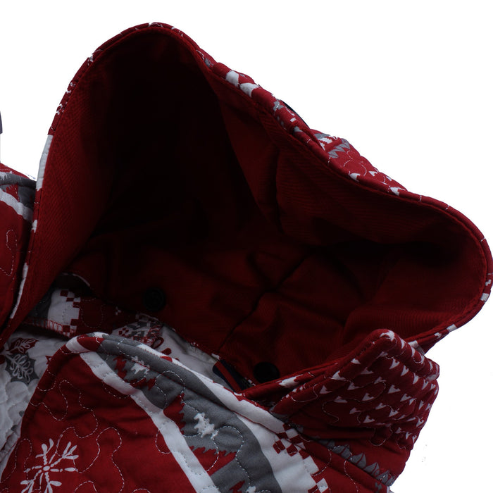 McKenzie Stylish Long Trench Coat For Ladies-Red With Allover Print-RT517