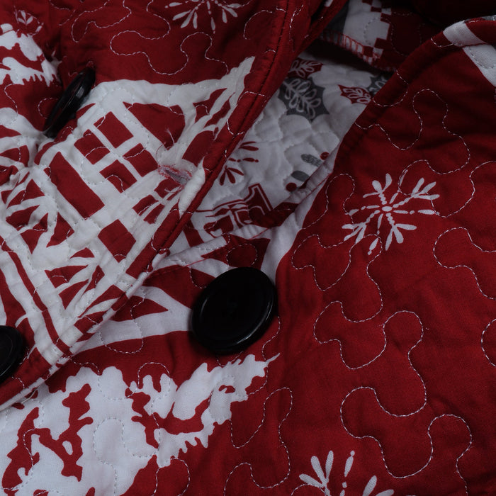 McKenzie Stylish Long Trench Coat For Ladies-Red With Allover Print-RT517