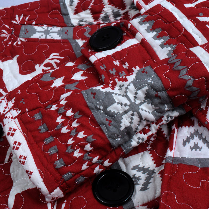 McKenzie Stylish Long Trench Coat For Ladies-Red With Allover Print-RT517