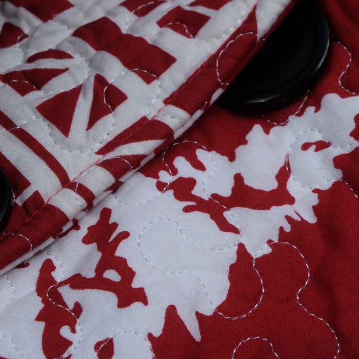 McKenzie Stylish Long Trench Coat For Ladies-Red With Allover Print-RT517