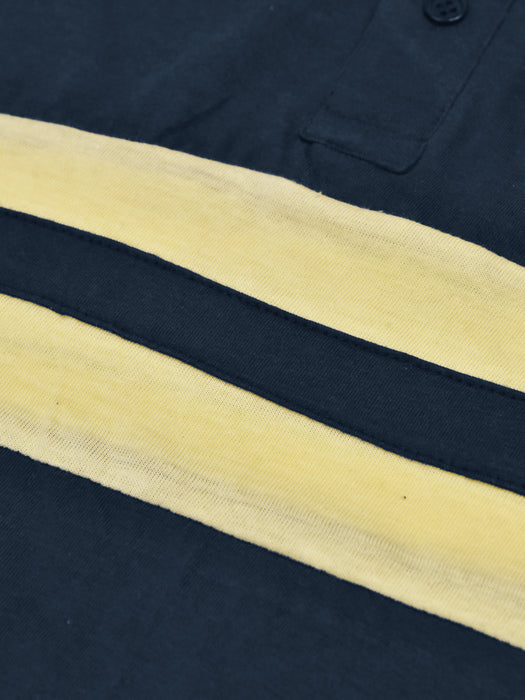 Summer Polo Shirt For Men-Dark Navy With Light Yellow Strip-RT2330
