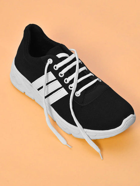 Men Stripe Style Lace Design Jogger Shoes-Black-BR215
