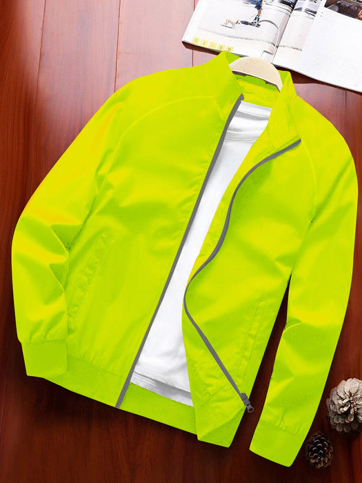 PPR Fleece Raglan Sleeve Stylish Zipper Mock Neck For Men-Lime Green-BR1121