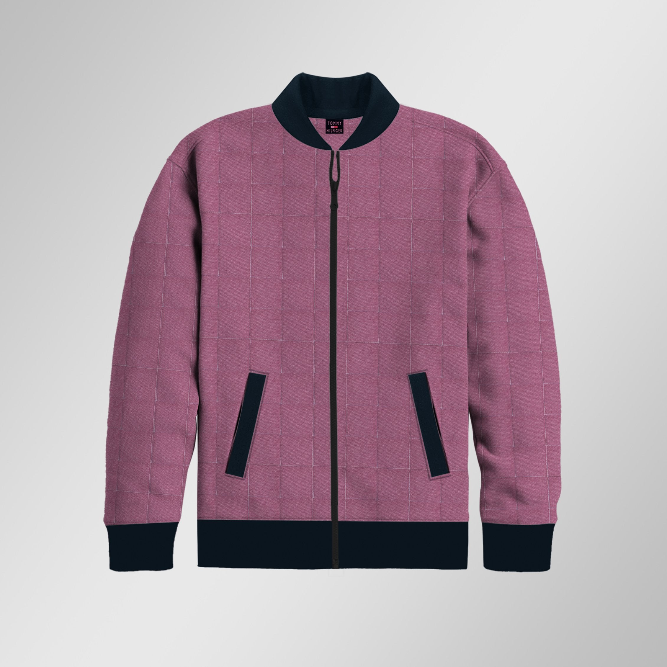 TH Quilted Zipper Baseball Jacket For Kids-Light Purple & Dark Navy-SP4554