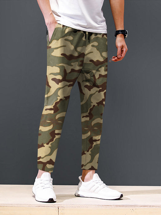 Louis Vicaci Slim Fit Single jersey Trouser Pent For Men-Green Melange Camouflage Print-BR520