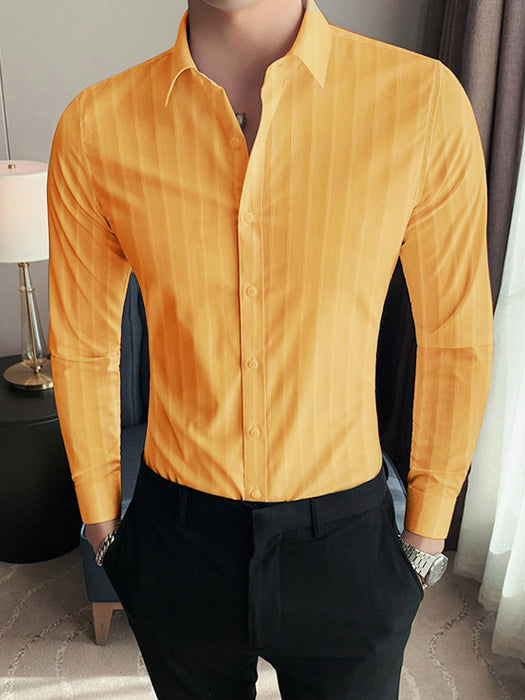 Louis Vicaci Super Stretchy Slim Fit Lycra Casual Shirt For Men-Blaze Orange-RT1898