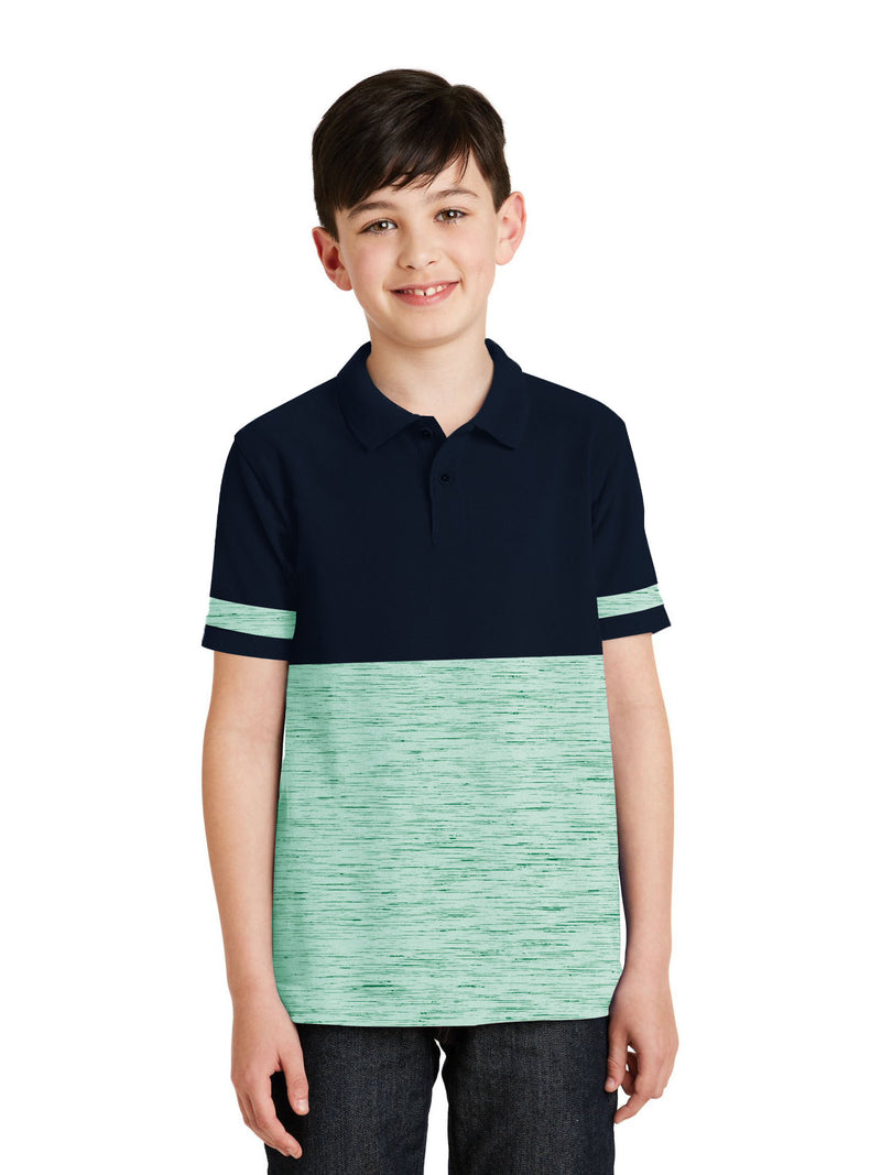 HB Summer P.Q Polo Shirt For Kids-Green Melange With Dark Navy-RT191