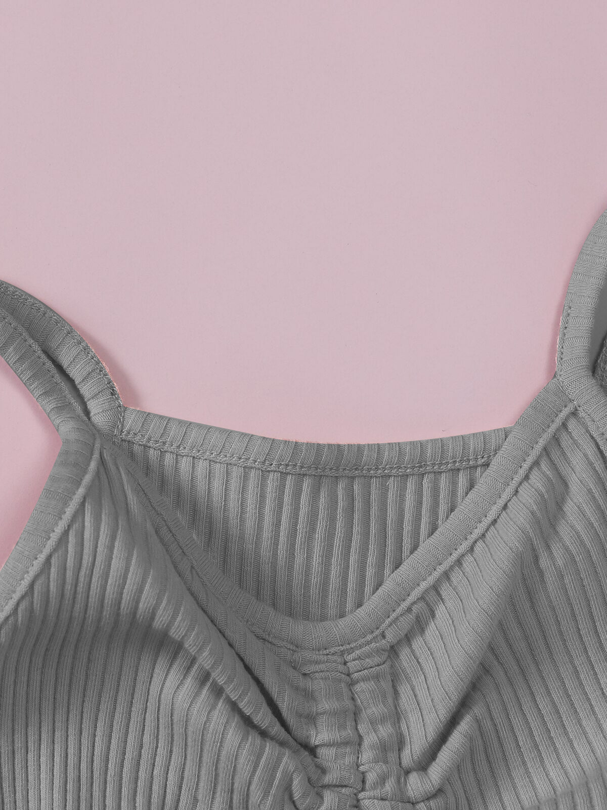 Next Summer Ribbed Spaghetti Strap V-Neck Drawstring Vest For Girls-Grey-RT724