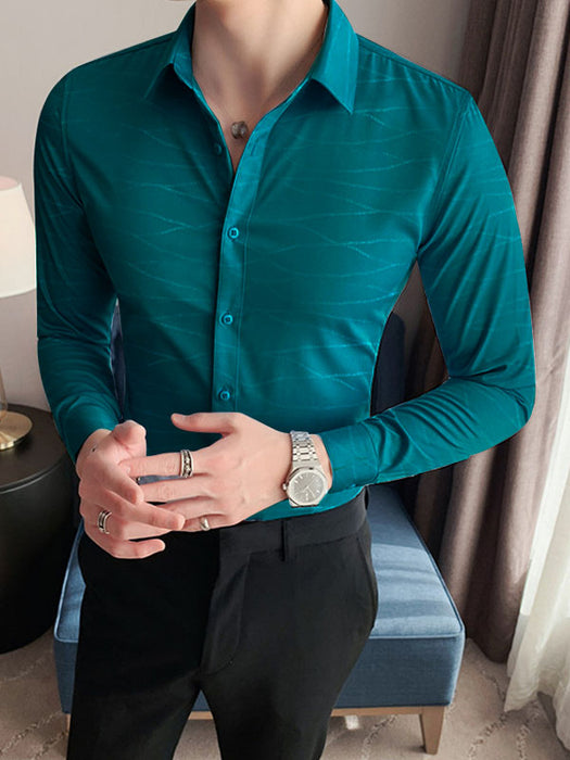 Louis Vicaci Super Stretchy Slim Fit Lycra Casual Shirt For Men-Cyan Blue-BR417