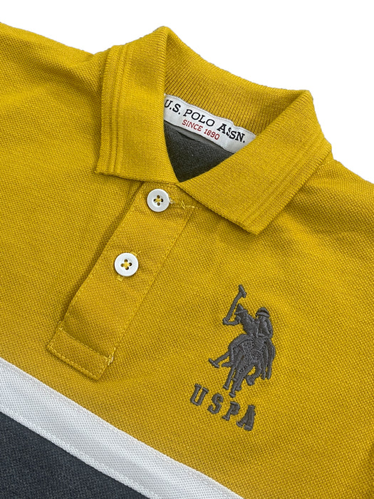 USPA Half Sleeve P.Q Polo Shirt For Kids-Yellow & Charcoal-RT1934