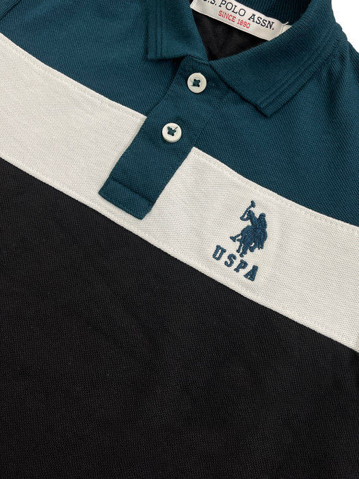 USPA Half Sleeve P.Q Polo Shirt For Kids-Black & Zinc-RT1930