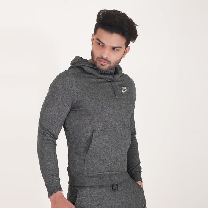 NK Fleece Funnel Neck Pullover Hoodie For Men-Charcoal Melange-SP4092