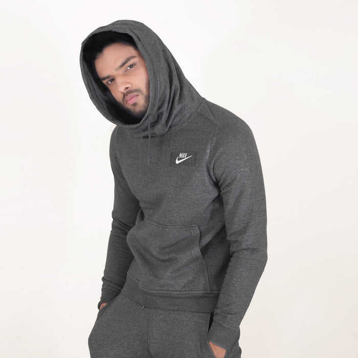 NK Fleece Funnel Neck Pullover Hoodie For Men-Charcoal Melange-SP4092