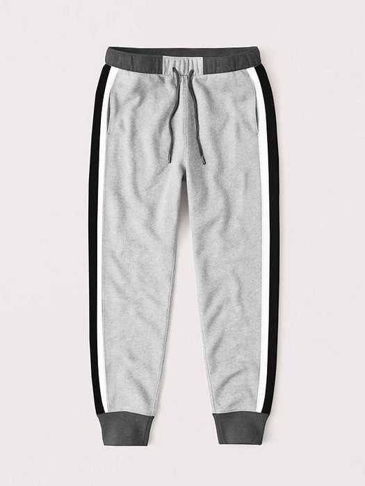 Red Pearl Fleece Slim Fit Jogger Trouser For Kids-Grey Melange With Assorted Stripes-Rt2171