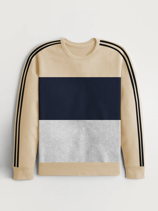 Premium Quality Crew Neck Fleece Sweatshirt For Men-Light Skin With Black Stripes-RT1673