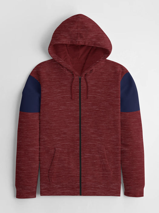 Next Terry Fleece Zipper Hoodie For Men-Red Melange-BR14354