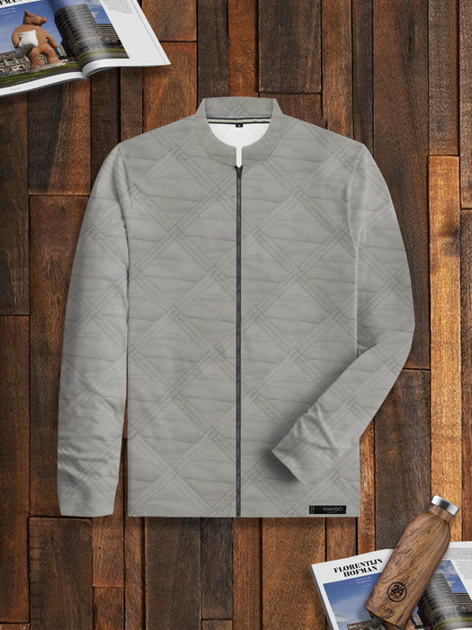 Mango Quilted Zipper Mock Neck Jacket For Kids-Grey-NA13218