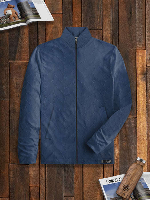 Mango Quilted Zipper Mock Neck Jacket For Kids-Blue-NA13202