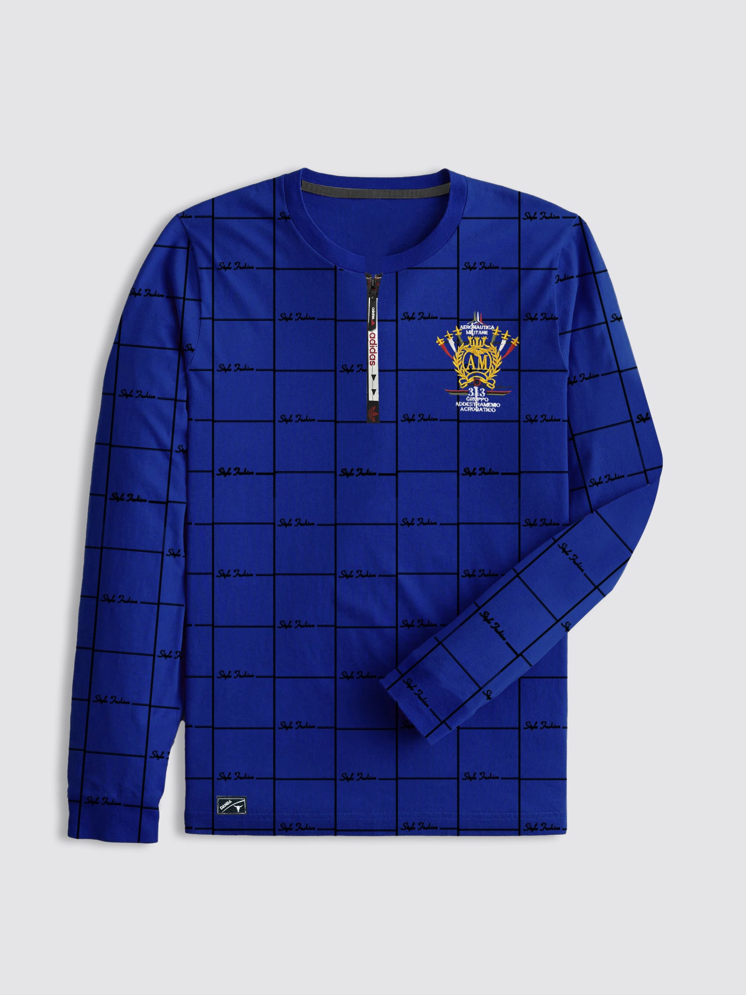 Adidas 1/3 Zipper Long Sleeve Tee Shirt For Men-Royal Blue-RT383