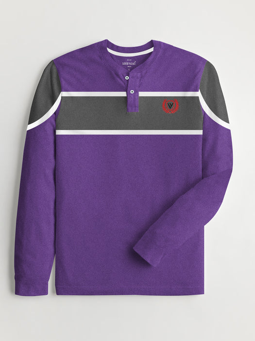 Louis Vicaci P.Q Long Sleeve Henley Shirt For Men-Light Purple Melange-RT1730