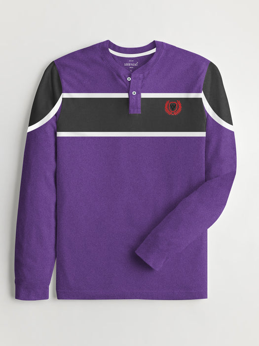 Louis Vicaci P.Q Long Sleeve Henley Shirt For Men-Light Purple Melange-RT1729