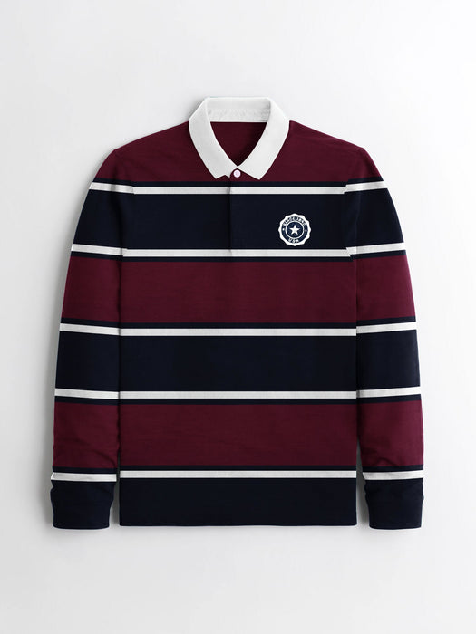 Next Long Sleeve Rugby Polo Shirt For Men-Navy & White & Maroon Striper-NA14034