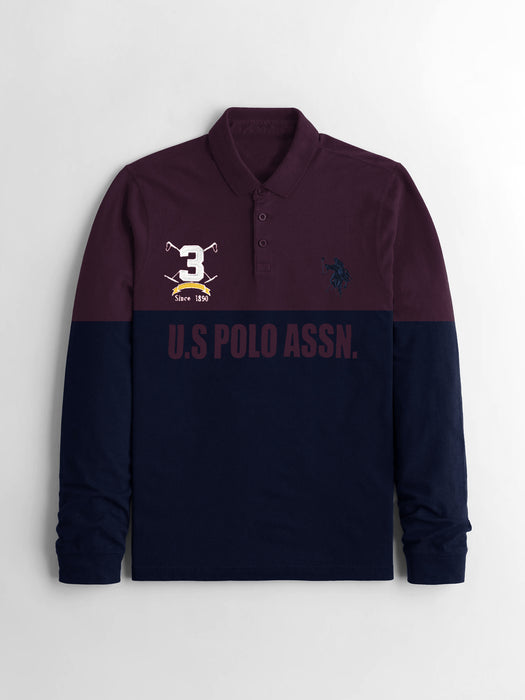 U.S.P.A Long Sleeve Polo Shirt For Men-Burgundy & Navy-RT801