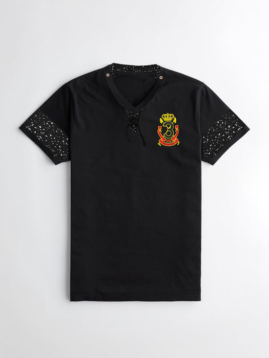 UA V Neck Half Sleeve Tee Shirt For Men-Black-RT385