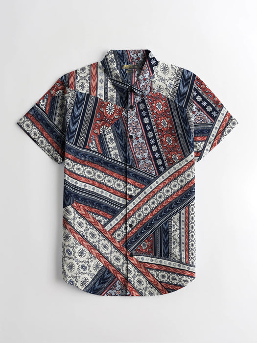 Premium Half Sleeve Slim Fit Casual Shirt For Men-Allover Pattern-RT333